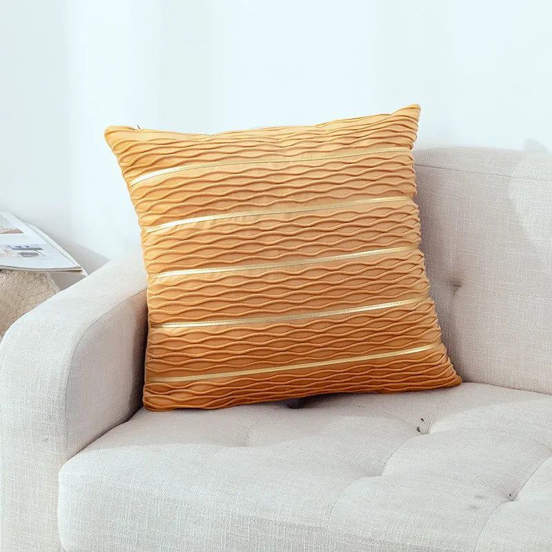 Striped plush velvet pillow cover for sofa in various colours on a 45x45 cm cushion.