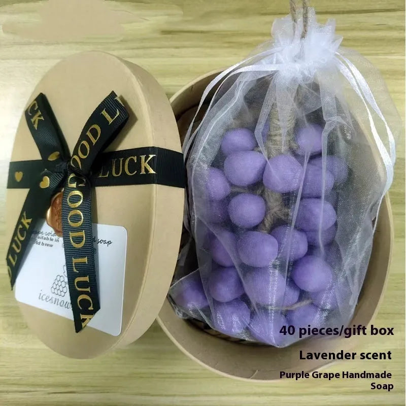 Handmade grape soap bars in black, green, purple and litchi varieties, 120g each