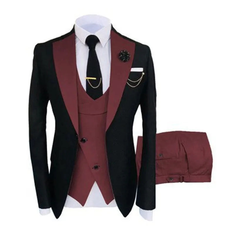 Men's slim fit three-piece business suit with vest in cotton fabric for formal occasions