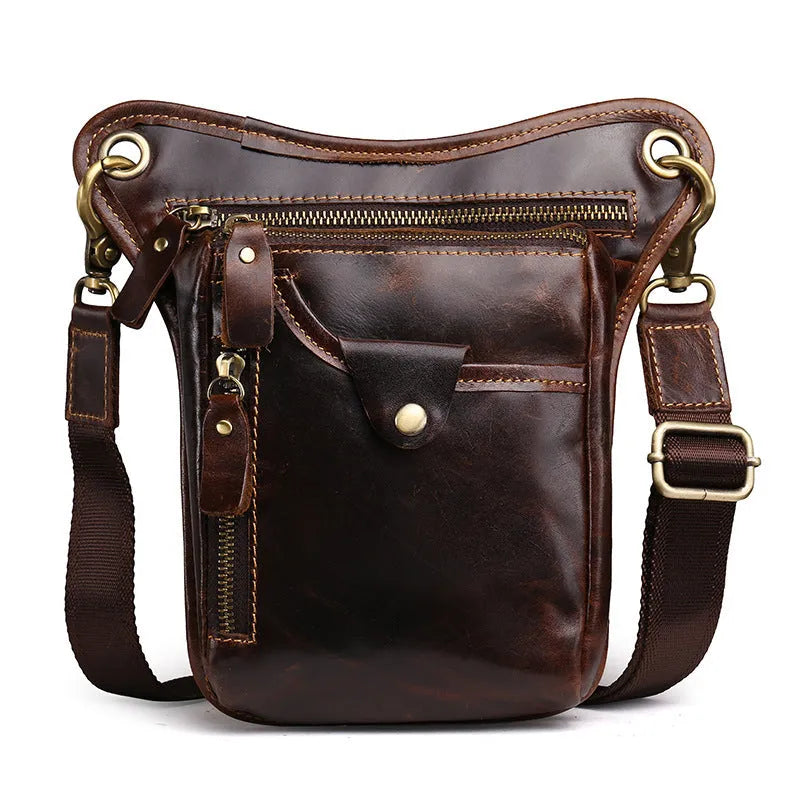 Retro brown crazy horse leather satchel bag for men with flap closure.