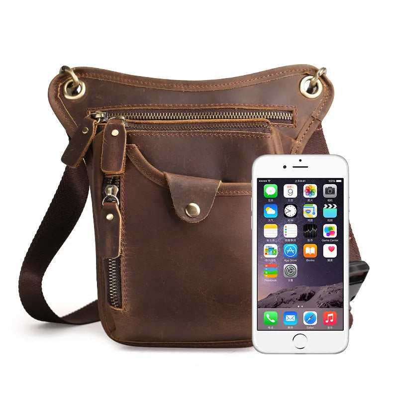 Retro brown crazy horse leather satchel bag for men with flap closure.