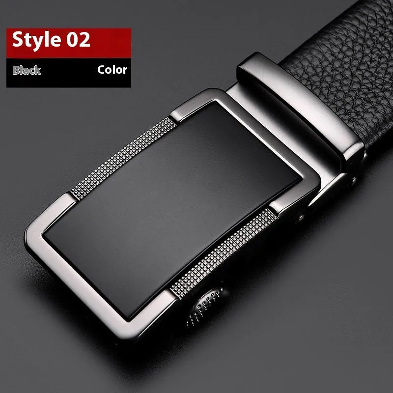 Men's leather belt with automatic alloy buckle in gold, gun black, or silver colour options