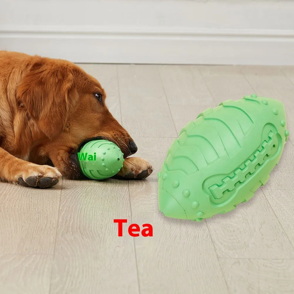 Light green or sapphire blue thickened rubber vocal rugby ball dog toy