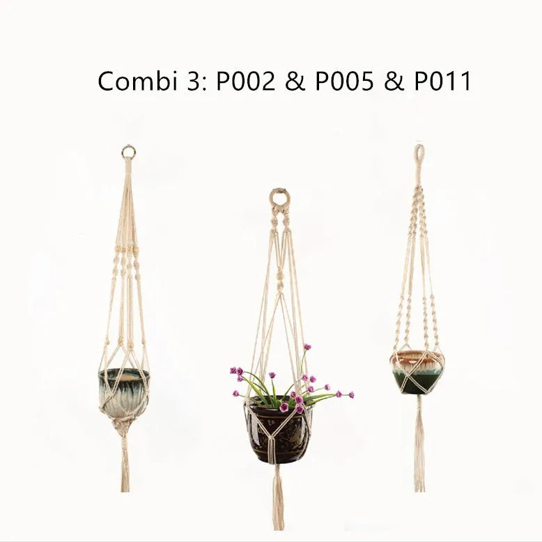 Woven wire cotton rope plant hanger macramé pot holder in European American village style