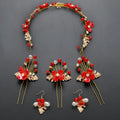 Costume jewelry set with wedding bride headdress and hair ornaments in metal alloy, faux pearls, and rhinestones