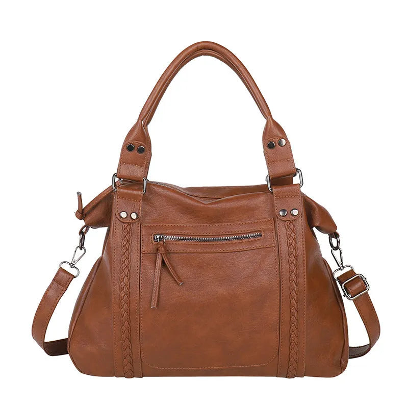 Women's retro trend PU crossbody bag in light brown with single shoulder strap, 38x12x25cm size