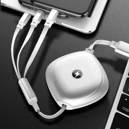 3-in-1 telescopic charging cable extended to 120 cm length with titanium alloy connectors