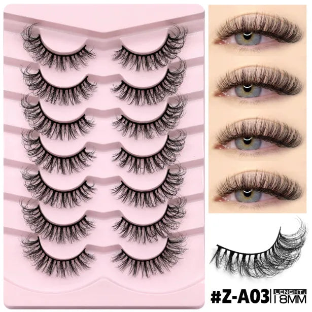 Box of natural false eyelashes with thick natural long style and adhesive tube