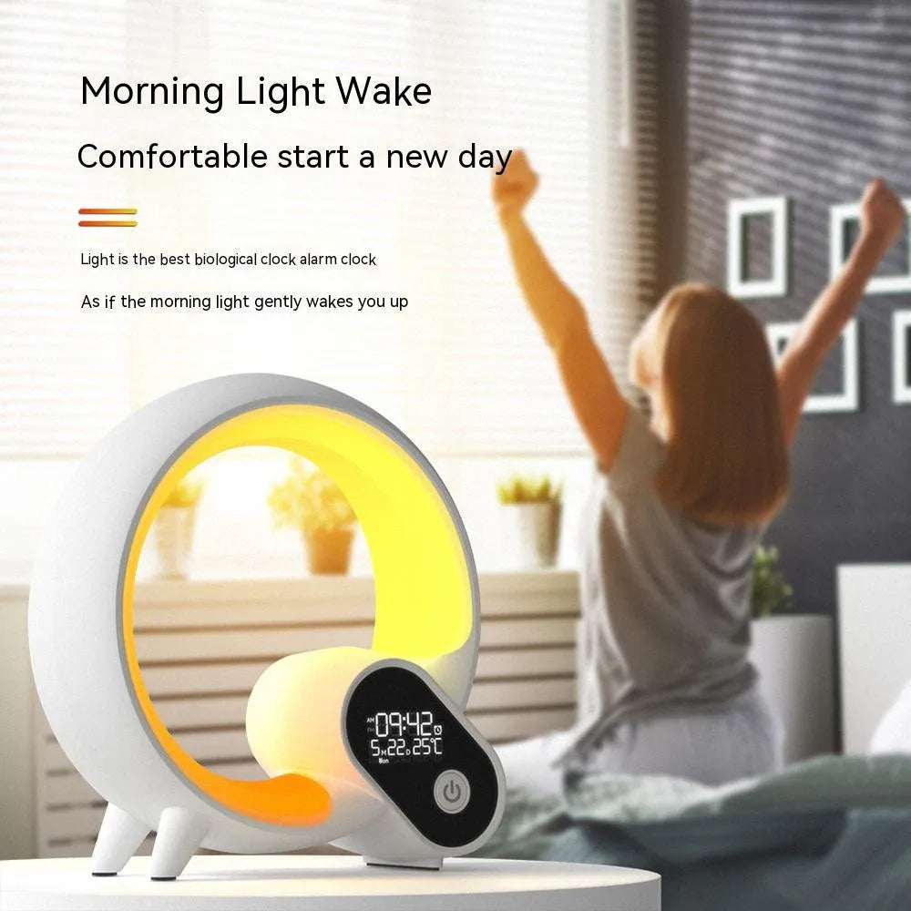 Creative Q Light analog sunrise digital display alarm clock with Bluetooth audio and 90 RGBCW light beads in black finish
