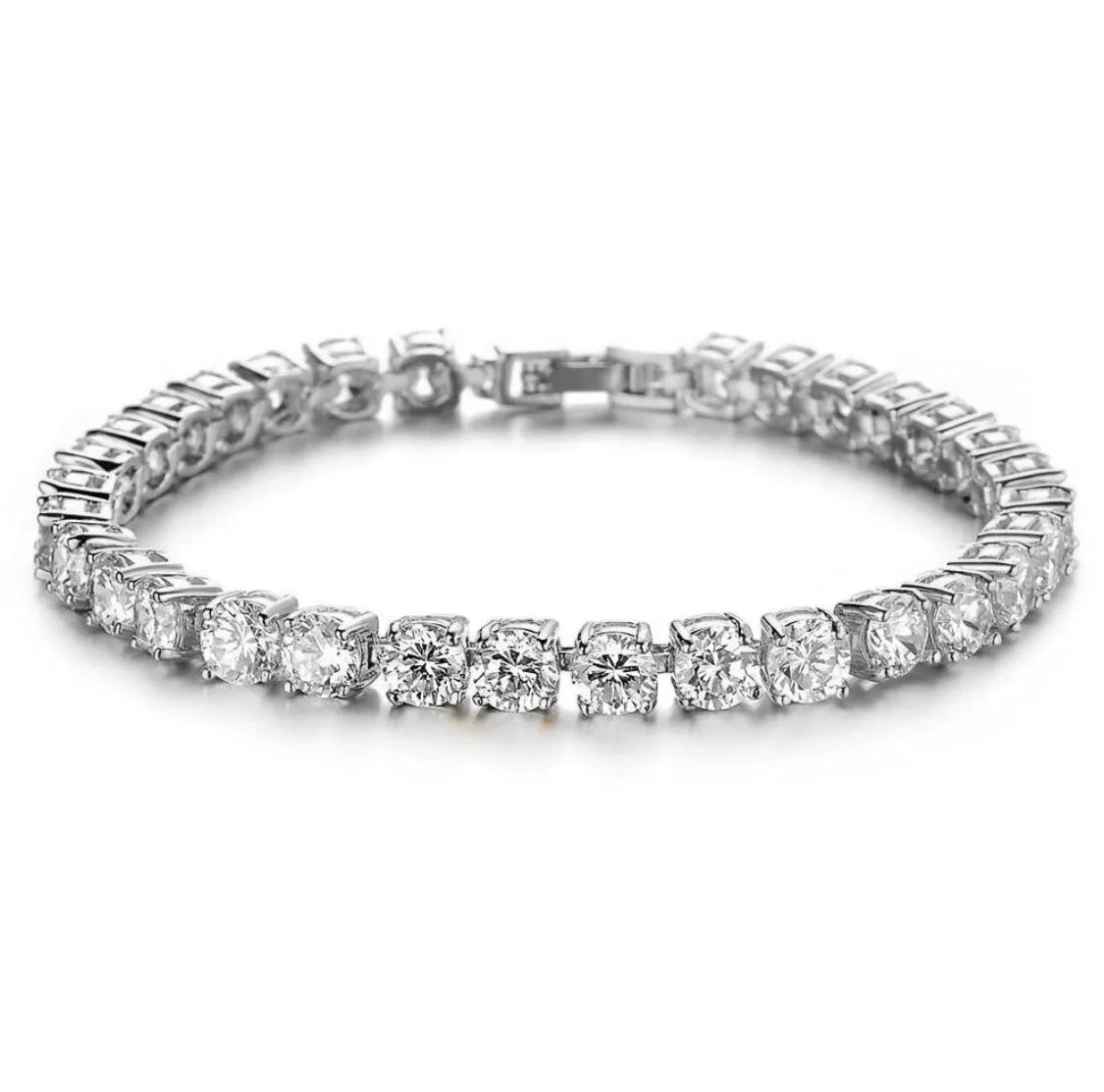 Men's hip hop bracelet with single row rhinestones, tennis charm design in alloy with zirconia elements