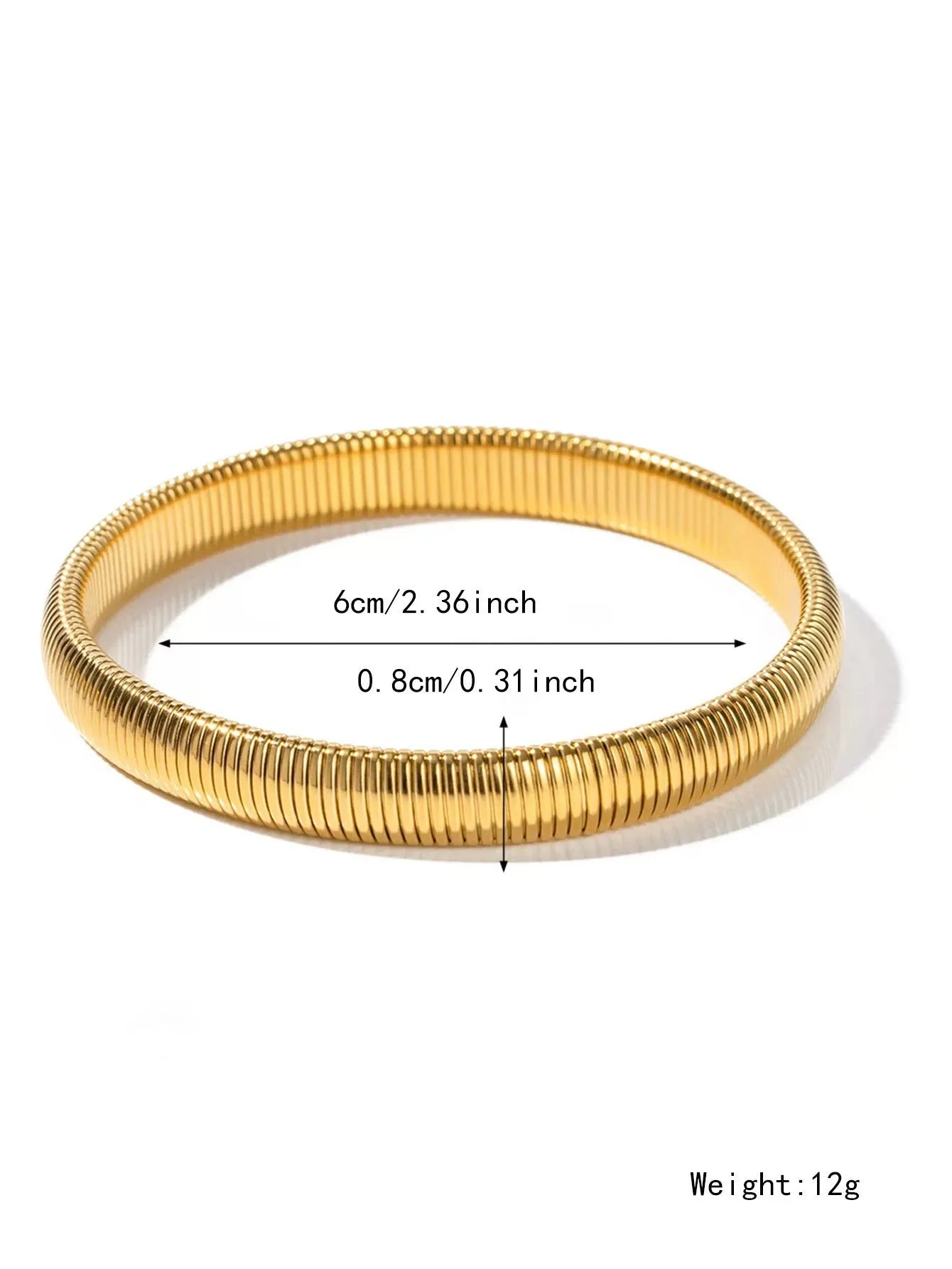 Women's titanium steel bracelet with vertical stripe pattern in gold or silver finish