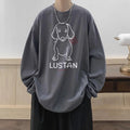 Cartoon puppy printed long sleeve cotton T-shirt in loose fit, available in multiple colours and sizes M to 5XL