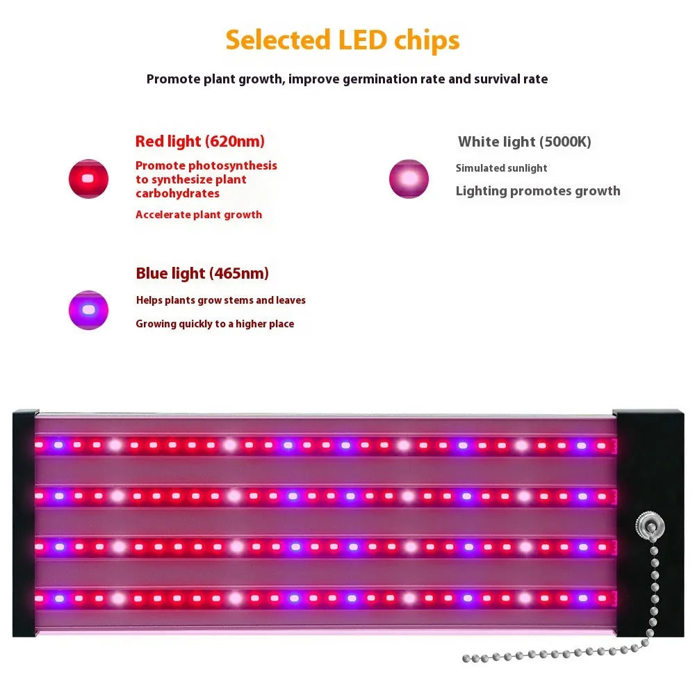 Full spectrum LED grow light bar with 384 lamp beads for indoor succulent and hydroponic plants, PC shell, UK plug
