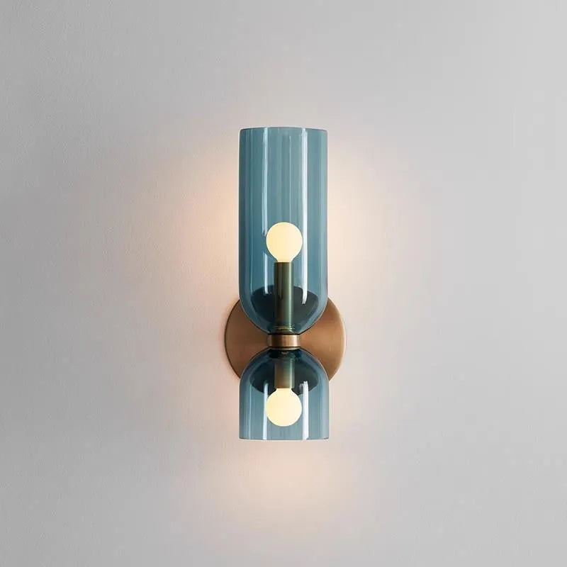 Nordic glass wall lamp with white light on a living room background wall