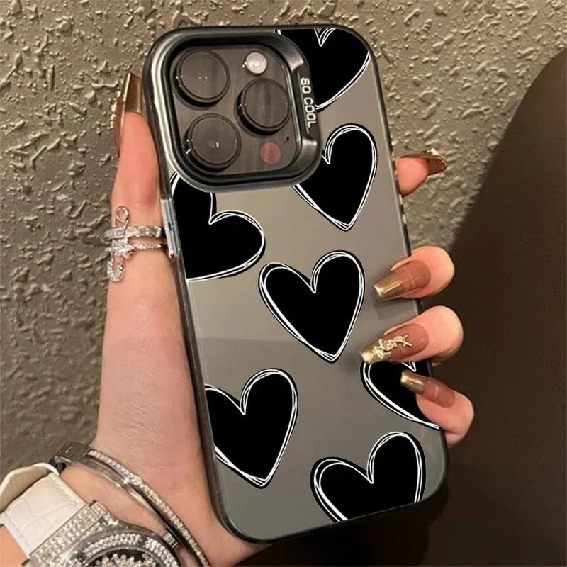 PC laser heart mobile phone shell for Apple iPhone, gray variant, all-inclusive protective case with cartoon elements