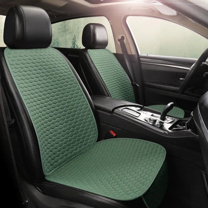 Natural linen car seat cushion in black, five-seat universal, cotton filled, with textured fabric surface
