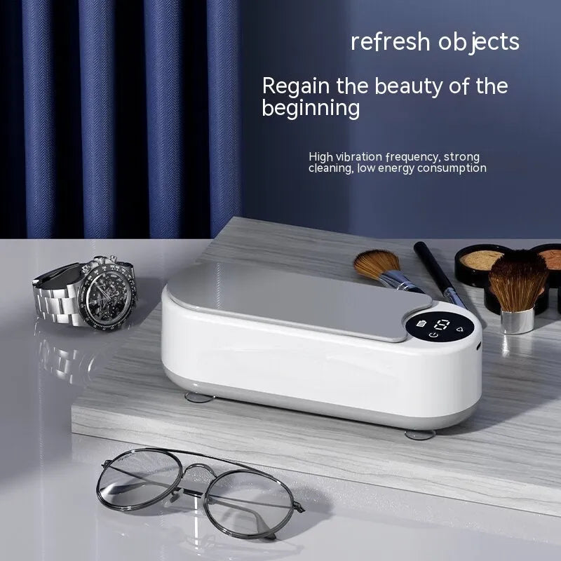 Portable ultrasonic glasses washing machine with smart glasses case design and USB charging port