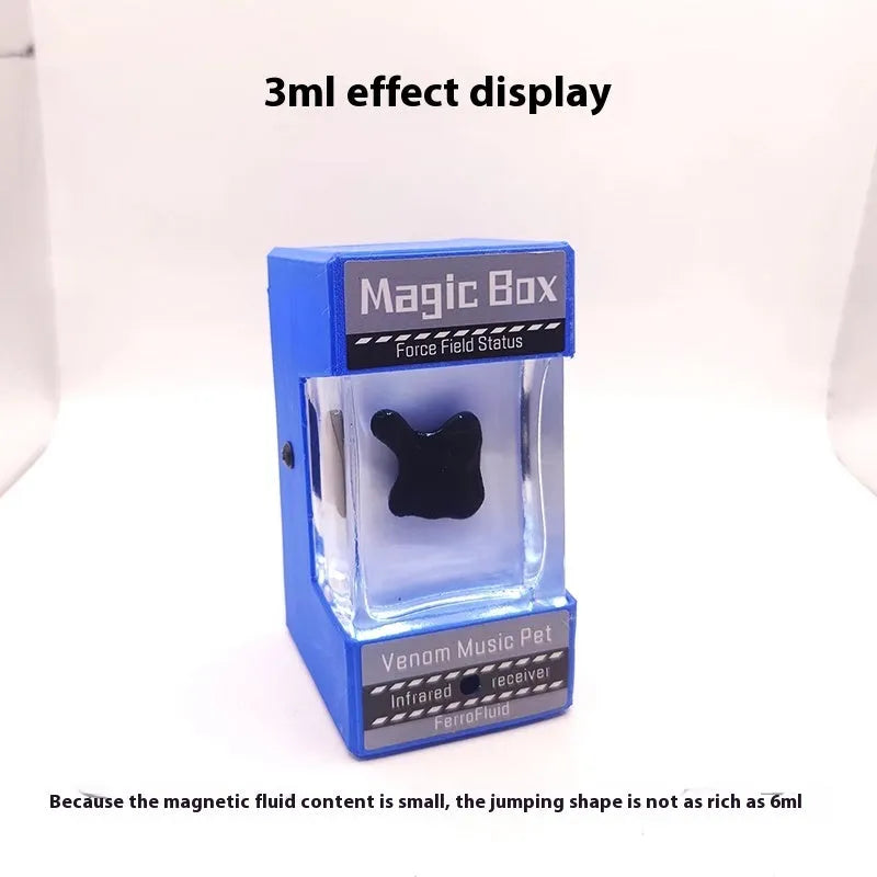 Magnetic fluid music visualisation light with black fluid and white LED, wooden shell, 95x60x63mm