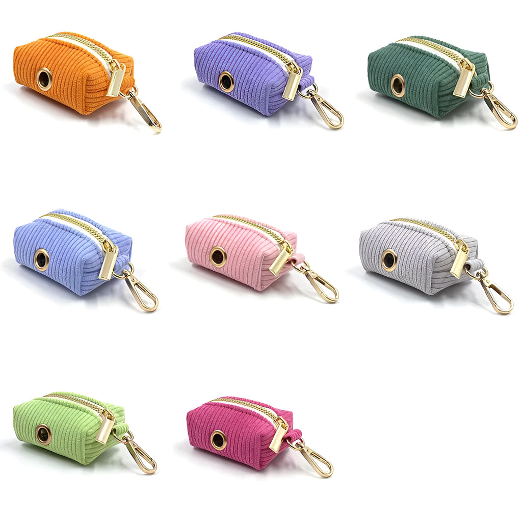 Corduroy pet dog poop bag in soft velvet cloth, size 9x6x4.5cm, for carrying waste bags on dog walks