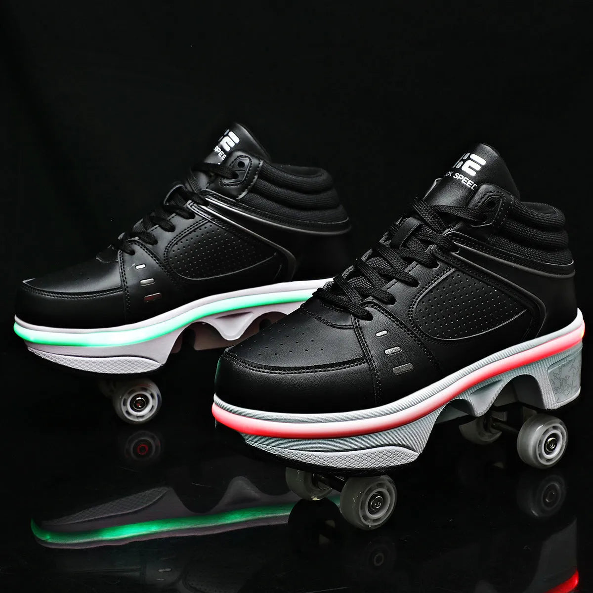 Four Wheel Rampage roller skates with seven-colour breathing light, double-row PU wheels, grape purple colour variant