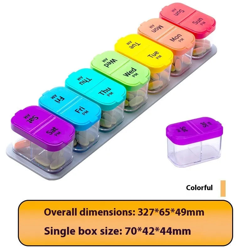 Extra large white plastic pill box with 14 removable compartments for medication organisation