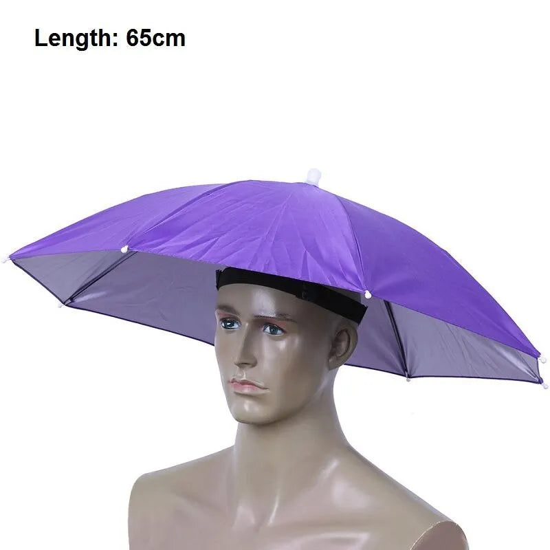 55-65cm outdoor fishing sunshade waterproof folding sunhat umbrella in blue with handleless design