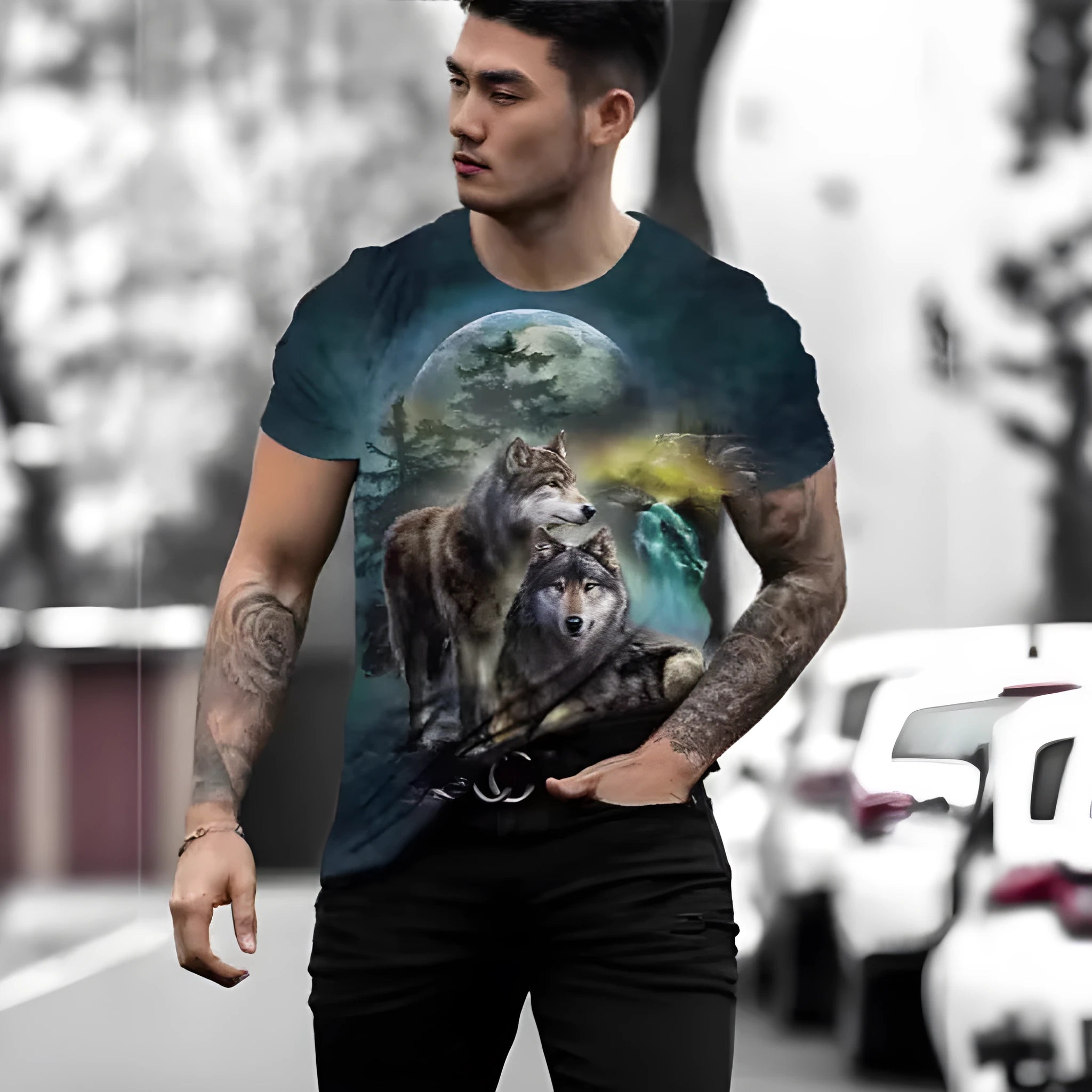 Retro 3D animal print men's short-sleeved t-shirt in bird eye cloth fabric