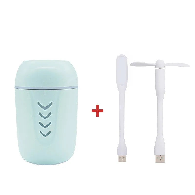 X3 portable car humidifier with columnar design in blue, pink or white colour options