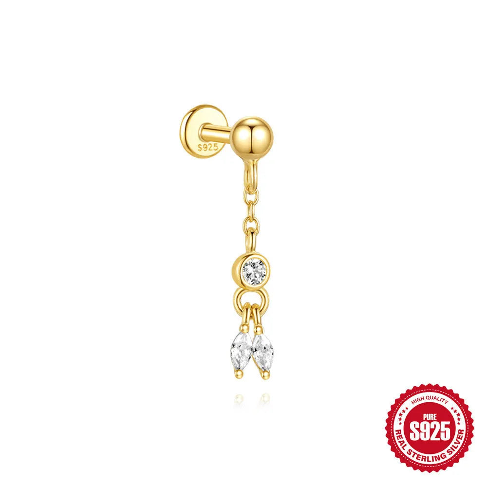 S925 sterling silver water drop earrings with flat spiral geometric design and gold plating.