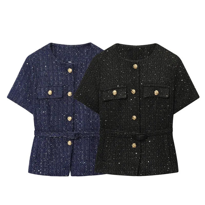 Women's A-line vest with belt texture in solid colour polyester, available in Navy Blue and Black sizes XS to L
