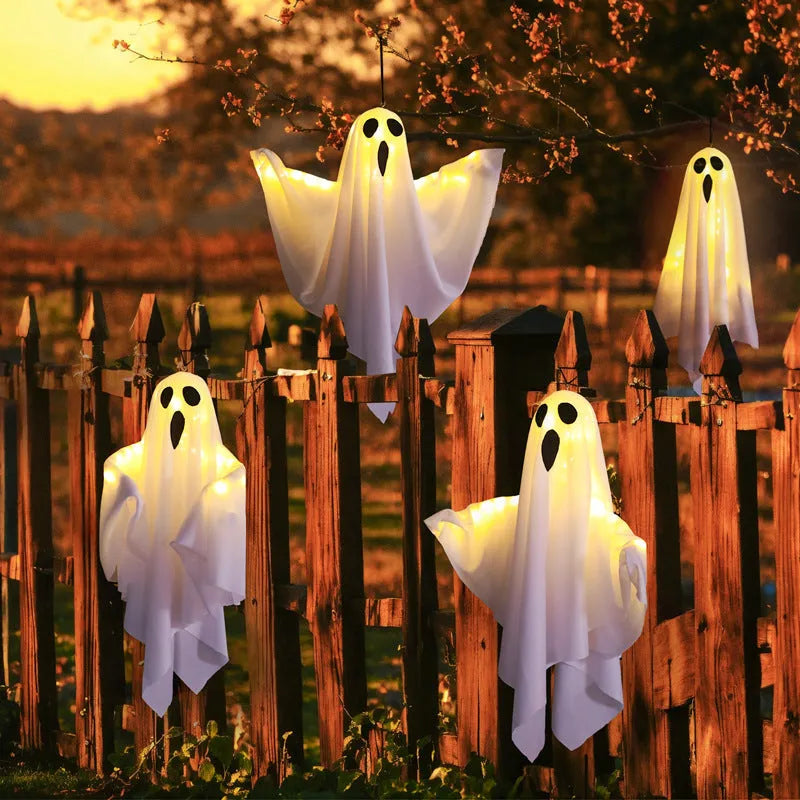 Halloween ghost light decoration with luminous white cloth design and 4.5V button battery operation