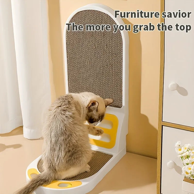 L-shaped vertical cat scratching board in grey, green, or white, showing thickened scratching surface.