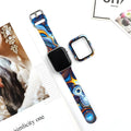 Printed silicone strap for Apple Watch showing design options and size variations