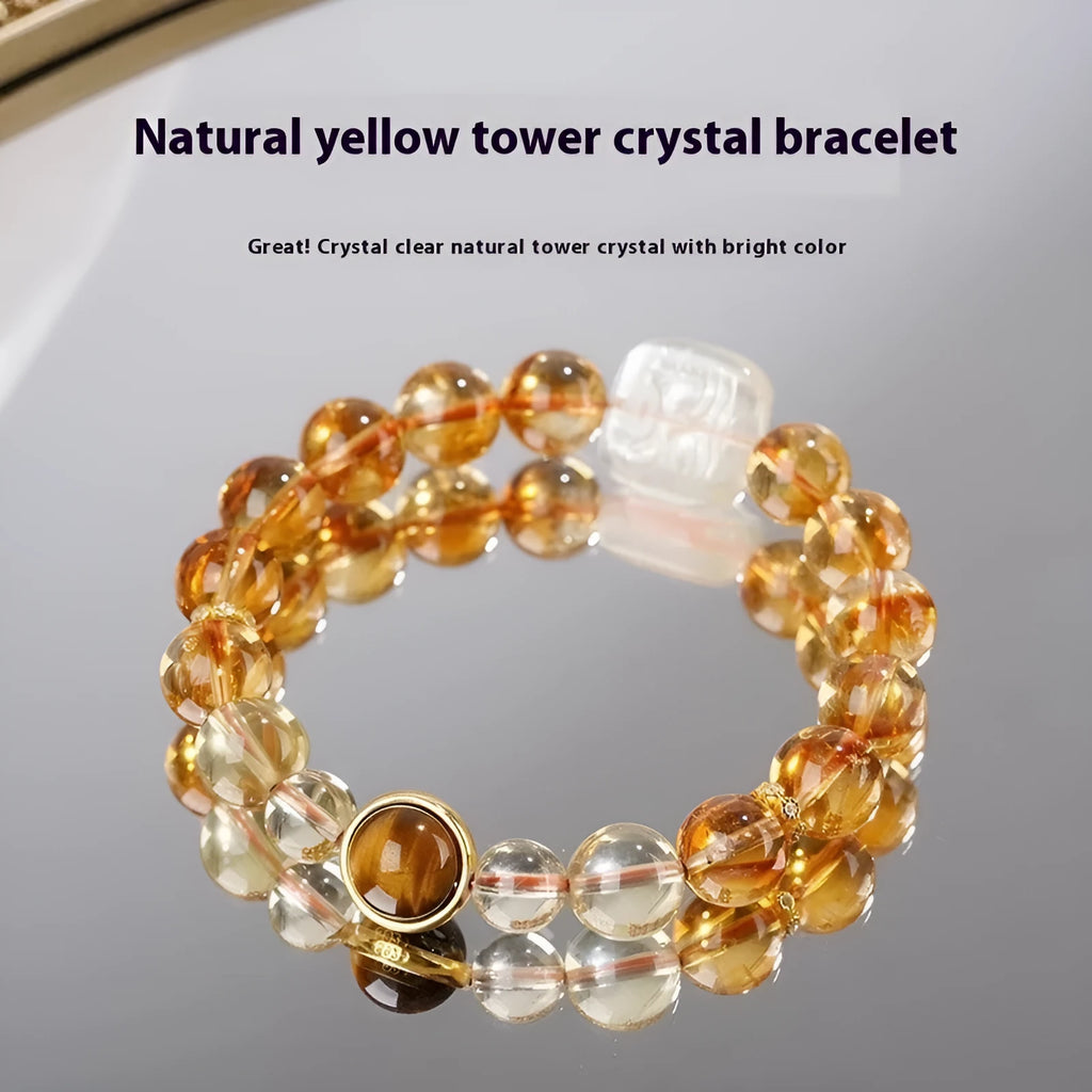 Women's carved citrine ethnic bracelet with 10mm geometry-shaped crystal components