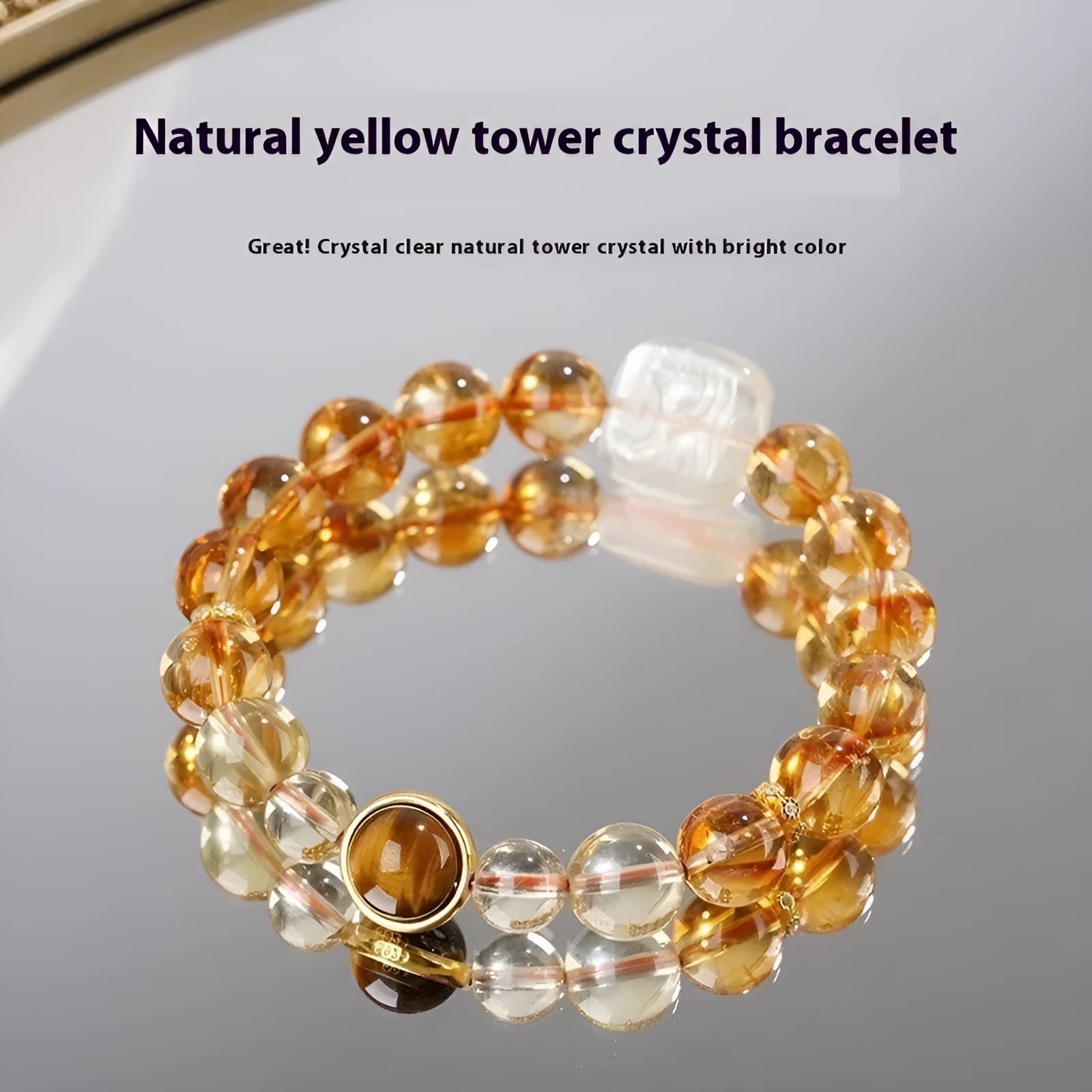 Women's carved citrine ethnic bracelet with 10mm geometry-shaped crystal components