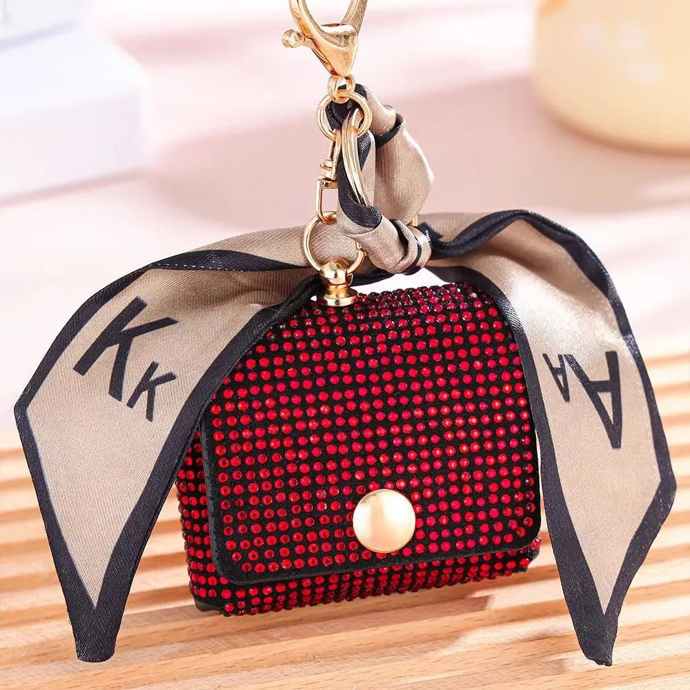 Mini diamond coin purse in ultra light polyester with chain, 7x5cm, black colour
