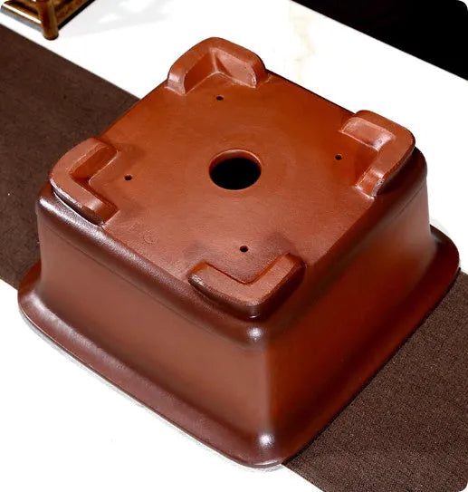 Large Chinese-style purple clay flower pot for indoor bonsai and plants.