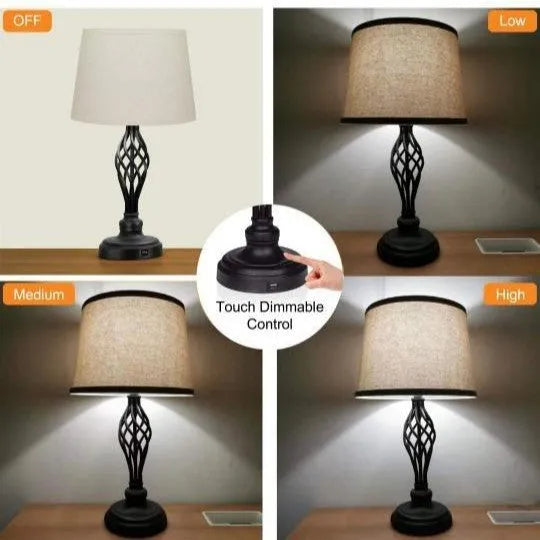 European style bedside table lamp with USB charging port and touch-sensitive cold warm light controls