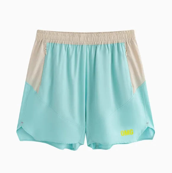 Men's loose grey workout shorts with an elastic lace-up waistband for gym training