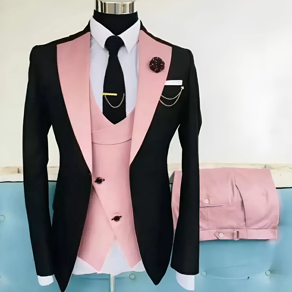 Men's slim fit three-piece business suit with vest in cotton fabric for formal occasions