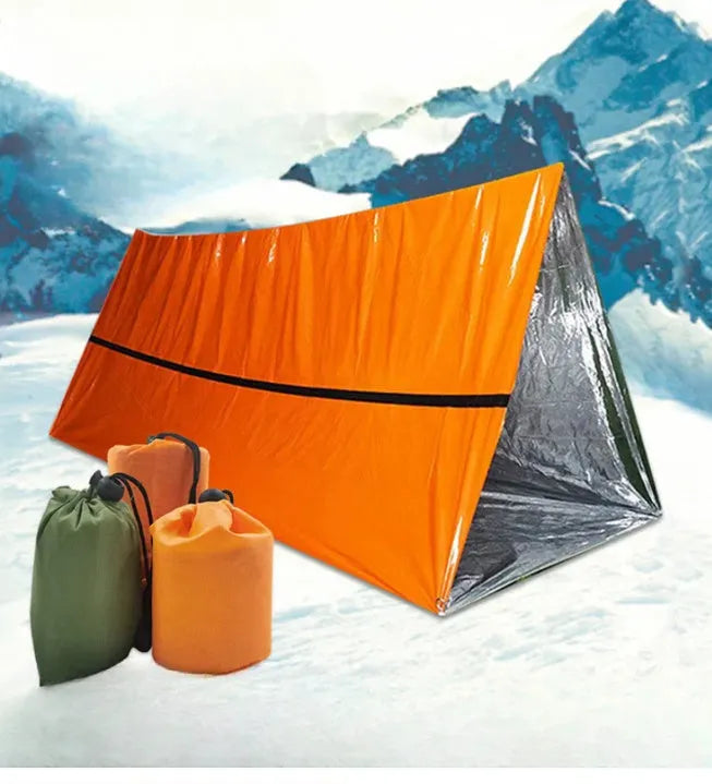 Orange emergency insulation blanket sleeping bag tent set with measurements 130x210cm 90x200cm 150x240cm for outdoor first aid