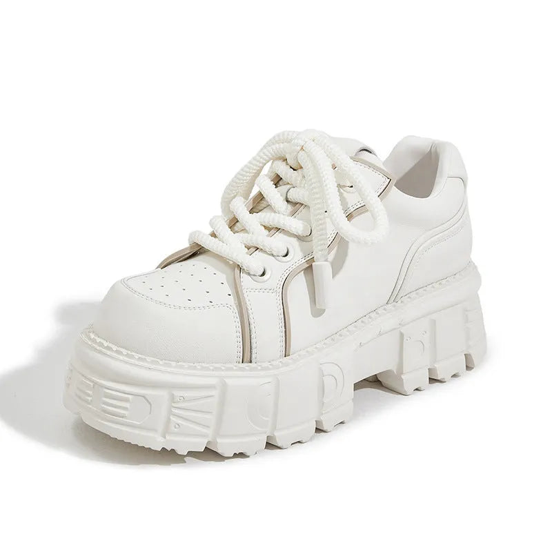 Spring casual leather shoes with muffin bottom design in beige and pink colours