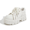 Spring casual leather shoes with muffin bottom design in beige and pink colours