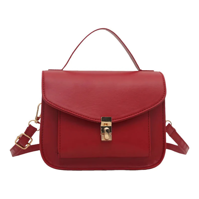 Retro style shoulder messenger bag in horizontal square shape with document compartment