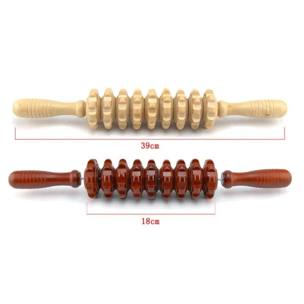 Gym Sports wooden roller massage stick 39 cm length 18 cm roller with steel shaft, five style options