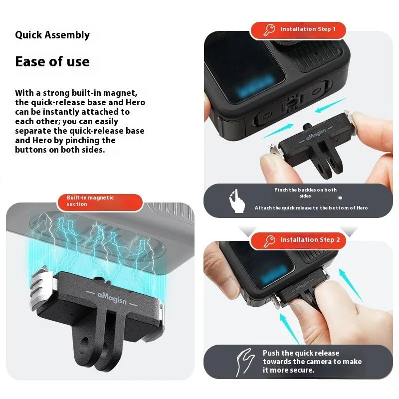 Magnetic quick release base adapter for GoPro Hero13 Black with ABS plastic and stainless steel