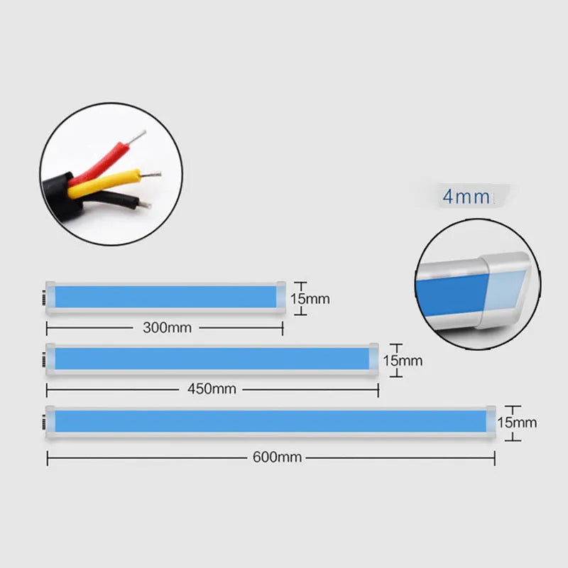 Car LED daytime running light strip in silicone waterproof casing with flowing turn signal effect