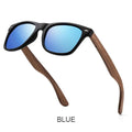 Polarised sunglasses with bamboo and wood arms, gray lens, PC frame on white background