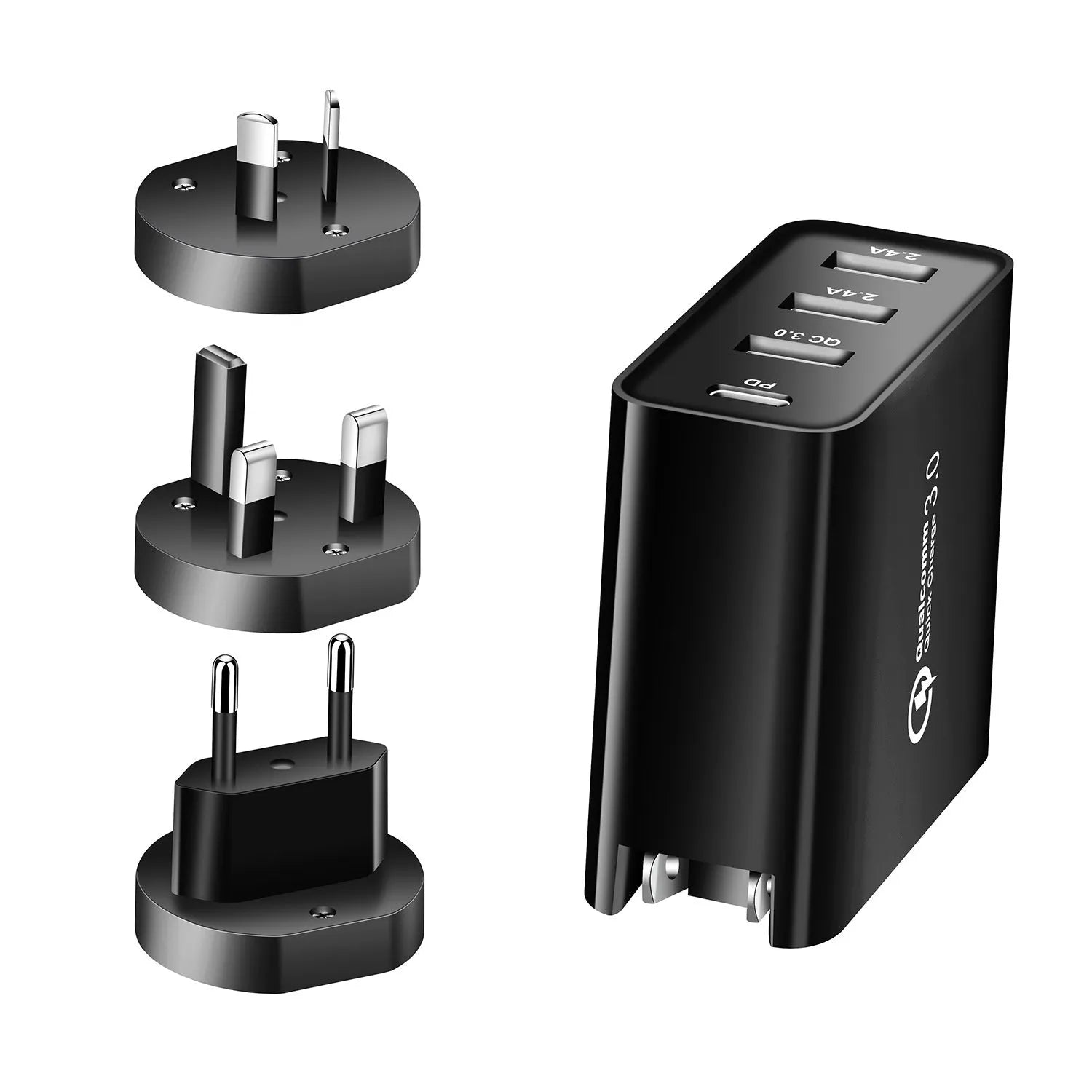 48W PD fast charger with four Type-C ports in black or white with regional plug options