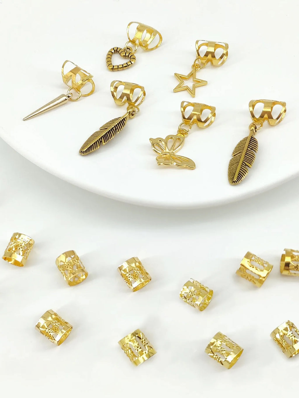 Antique style dirty braid hair rings with leaves design in gold and silver colours